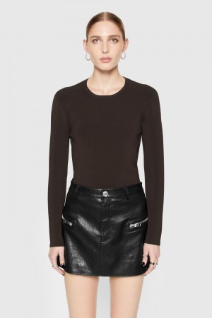 Rebecca Minkoff Bonnie Long Sleeve Oberteile Damen Schwarz Kaffee | QOP761095