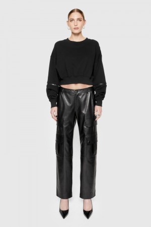 Rebecca Minkoff Bowie Leather Cargo Pant Unterteile Damen Schwarz | AQM458706