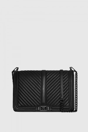 Rebecca Minkoff Chevron Quilted Jumbo Love Crossbody Umhängetasche Damen Schwarz Schwarz | BJV687152