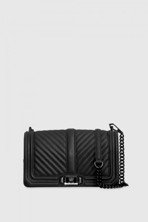 Rebecca Minkoff Chevron Quilted Love Crossbody Umhängetasche Damen Schwarz Schwarz | ZUO194062