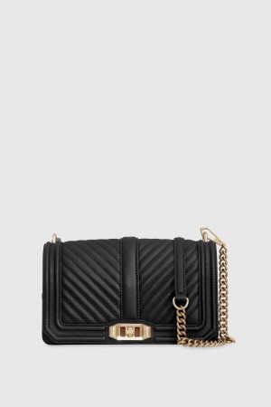 Rebecca Minkoff Chevron Quilted Love Crossbody Umhängetasche Damen Schwarz Hellgold | MJB018693