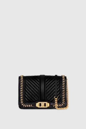 Rebecca Minkoff Chevron Quilted Small Love Crossbody with Chain Inset Schultertasche Damen Schwarz | ERS802195