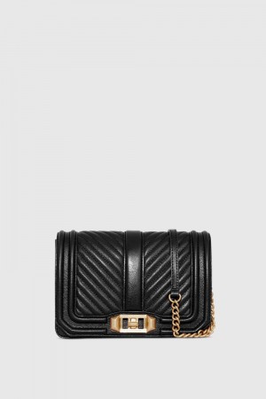 Rebecca Minkoff Chevron Quilted Small Love Crossbody Umhängetasche Damen Schwarz Hellgold | AKE017583