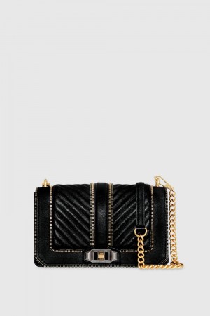 Rebecca Minkoff Chevron Quilted Zip Love Crossbody Schultertasche Damen Schwarz Mehrfarbig | KER379654