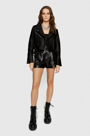 Rebecca Minkoff Cropped Jett Moto Jacket Leather Damen Schwarz | LFJ085492