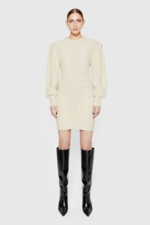 Rebecca Minkoff Daisy Cable Mini Sweater Dress Kleid Damen Weiß | FIP162094