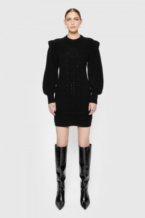 Rebecca Minkoff Daisy Cable Mini Sweater Dress Kleid Damen Schwarz | VFN104978