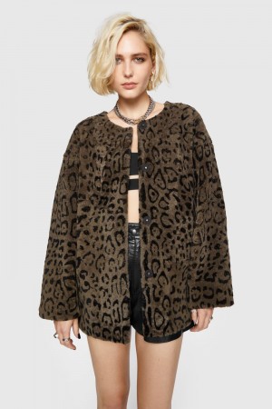 Rebecca Minkoff Dylan Leopard Shearling Jacket Oberbekleidung Damen Mehrfarbig | ZXQ285419