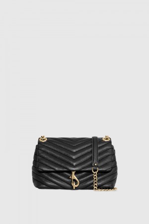 Rebecca Minkoff Edie Crossbody Umhängetasche Damen Schwarz Hellgold | IVC859347