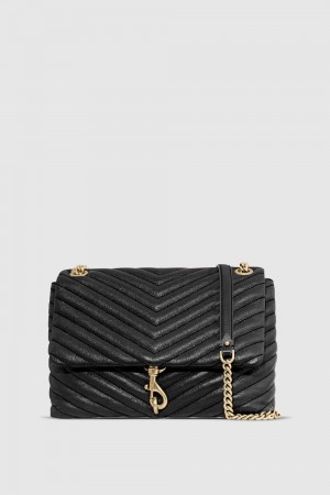 Rebecca Minkoff Edie Flap Shoulder Bag Schultertasche Damen Schwarz Hellgold | TCY964758