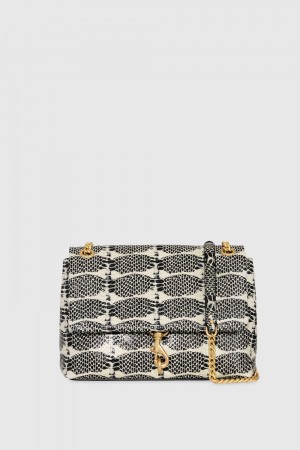 Rebecca Minkoff Edie Flap Shoulder Bag Schultertasche Damen Schwarz Weiß Schlangenoptik | SYH715832