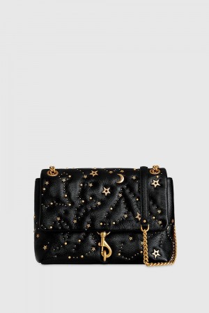 Rebecca Minkoff Edie Flap Shoulder with Celestial Studs Schultertasche Damen Schwarz | YGL670583