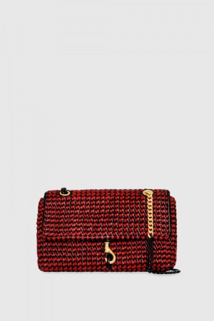 Rebecca Minkoff Edie Woven Medium Crossbody Umhängetasche Damen Schwarz Rot | QKN413950