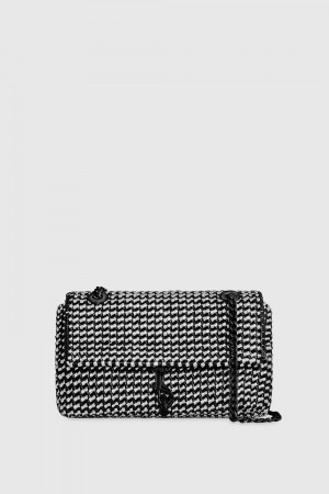 Rebecca Minkoff Edie Woven Medium Crossbody Umhängetasche Damen Schwarz Weiß | FBU561029