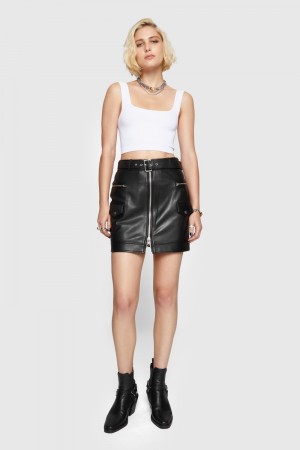 Rebecca Minkoff Jett Moto Skirt Leather Damen Schwarz | WYC064975