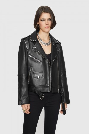 Rebecca Minkoff Jett Moto with Studs Leather Damen Schwarz | FER209516