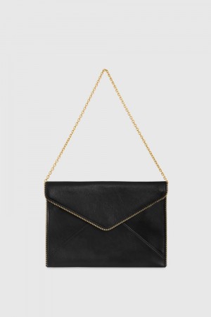 Rebecca Minkoff Leo Clutch With Chain Strap Unterarmtasche-Taschen Damen Schwarz Hellgold | YJE782361