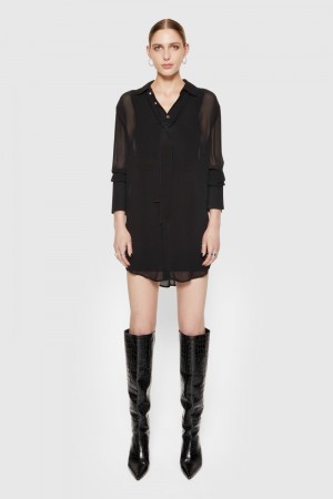 Rebecca Minkoff Ophelia Shirt Dress Oberteile Damen Schwarz | NCG754823