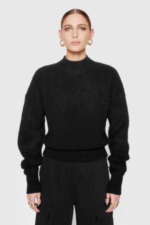 Rebecca Minkoff Priscilla Two-Texture Sweater Oberteile Damen Schwarz | CIA405273