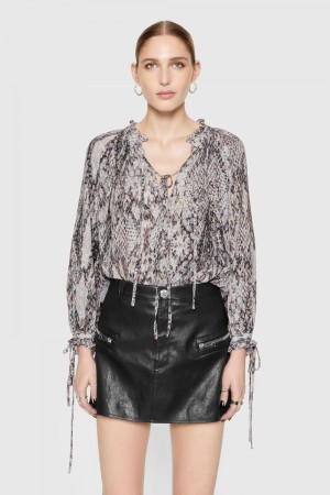 Rebecca Minkoff Rosalie Printed Blouse Oberteile Damen Python Print | HID294615
