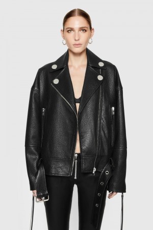 Rebecca Minkoff Stevie Oversized Leather Moto Jacket Leather Damen Schwarz | XTV381945