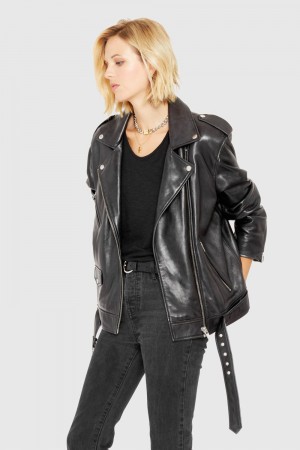 Rebecca Minkoff Tabitha Moto Leather Damen Schwarz | NQZ374618