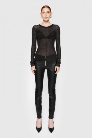 Rebecca Minkoff Ziggy Leather Pant Unterteile Damen Schwarz | RIC982745
