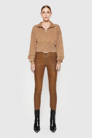 Rebecca Minkoff Ziggy Leather Pant Unterteile Damen Rocher | YQI624985