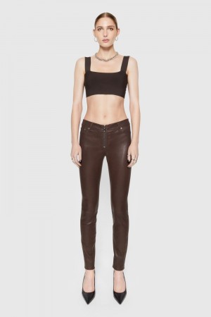 Rebecca Minkoff Ziggy Leather Pant Unterteile Damen Schwarz Kaffee | VNX347186
